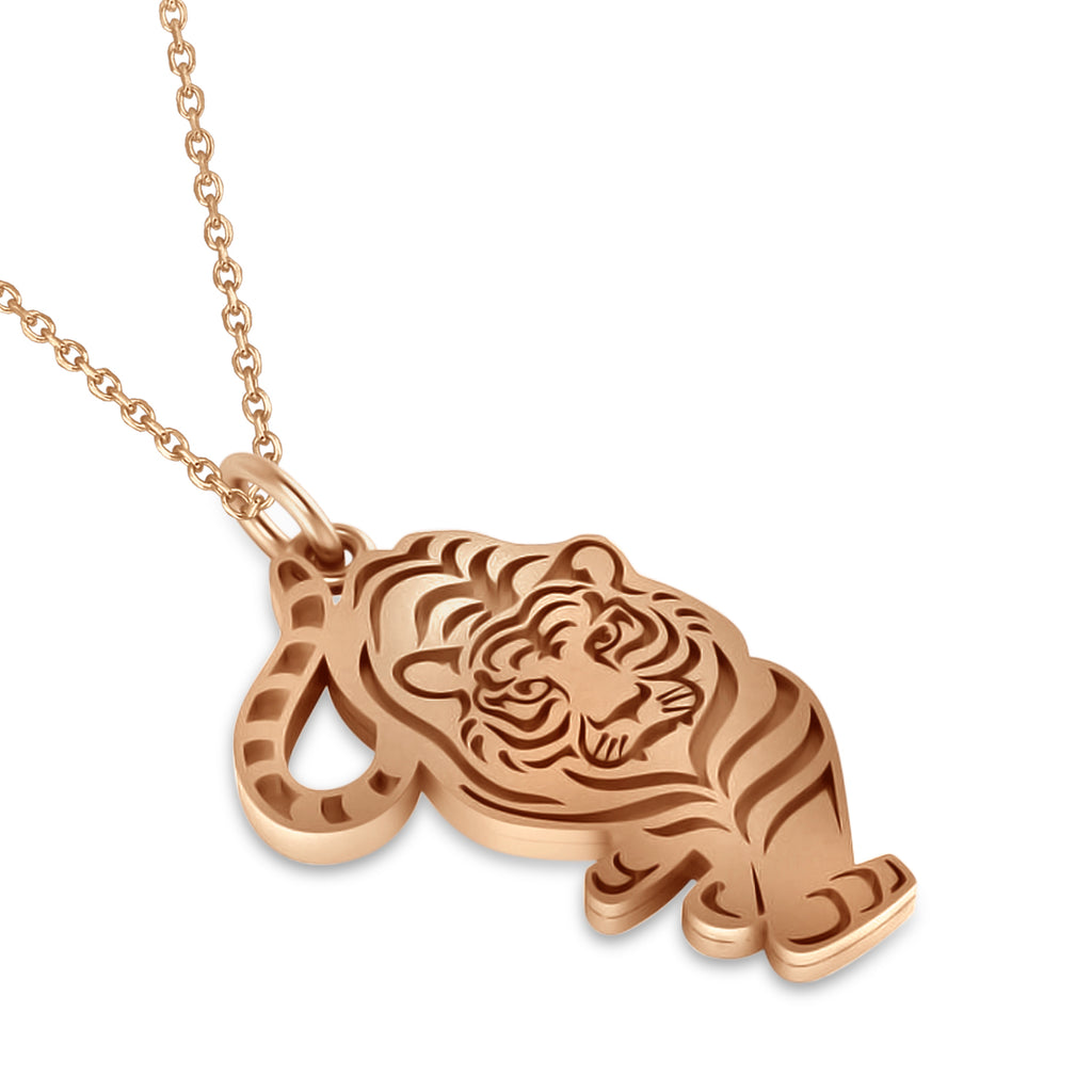 Tiger Shaped Charm Pendant Necklace 14k Rose Gold