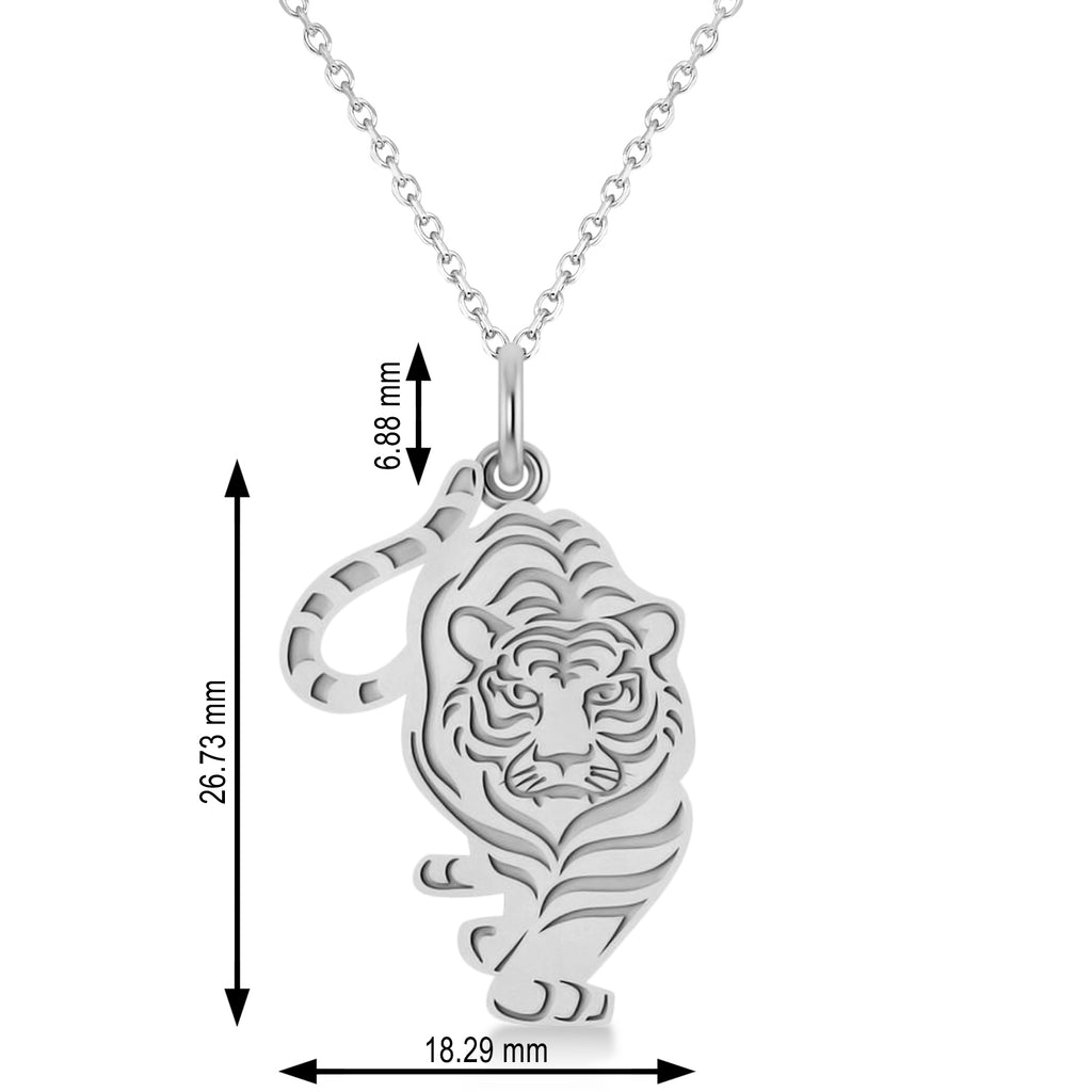 Tiger Shaped Charm Pendant Necklace 14k White Gold