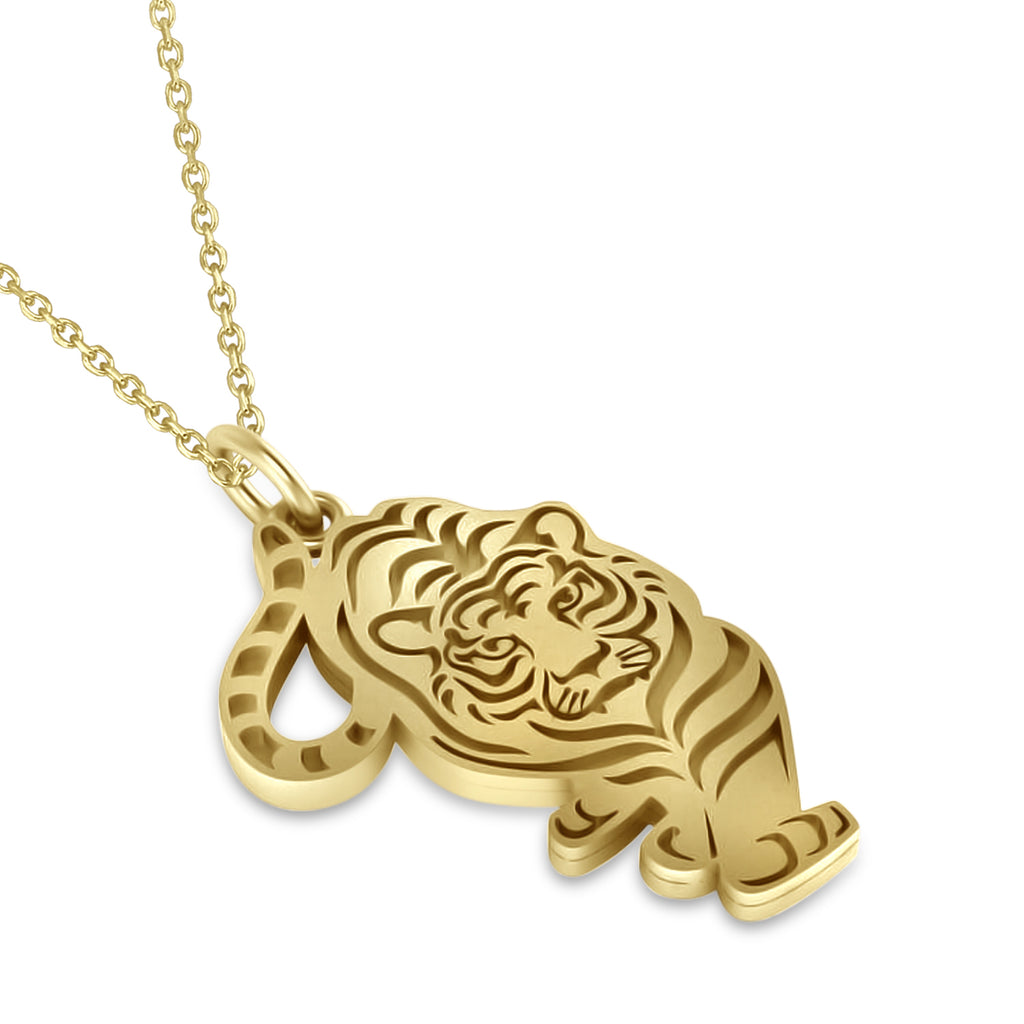 Tiger Shaped Charm Pendant Necklace 14k Yellow Gold