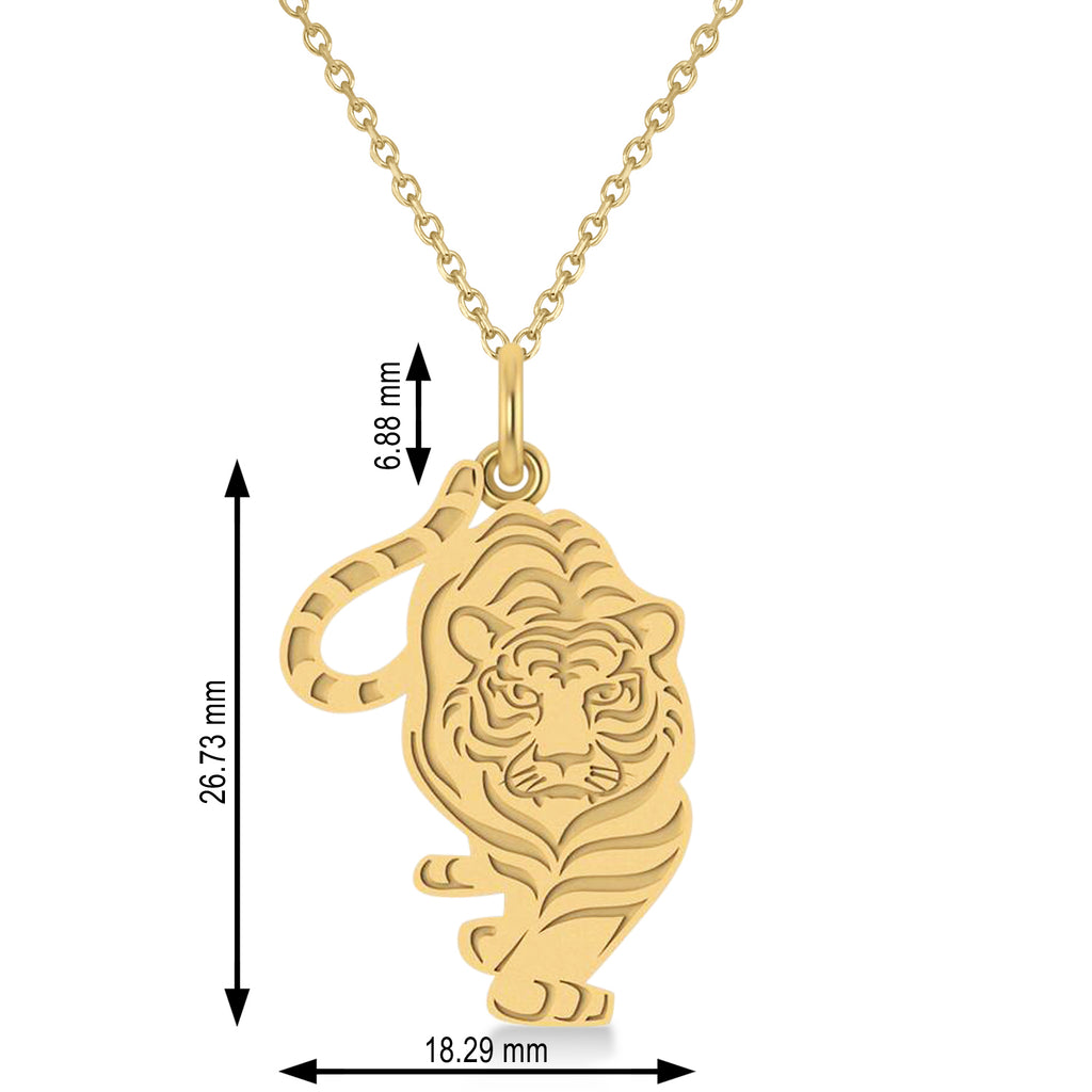 Tiger Shaped Charm Pendant Necklace 14k Yellow Gold