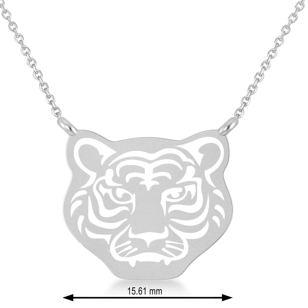 Tiger's Face Shaped Charm Pendant Necklace 14k White Gold