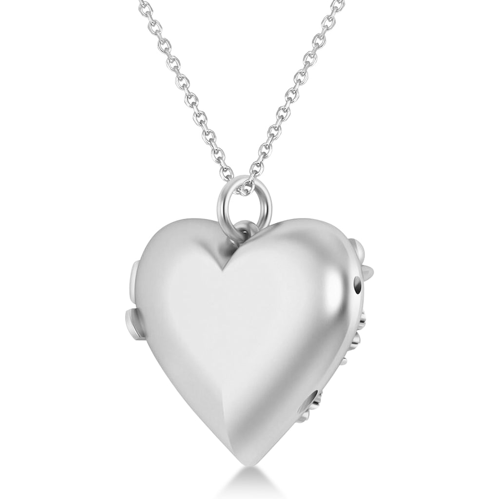 Floral Heart Locket Necklace 14k White Gold