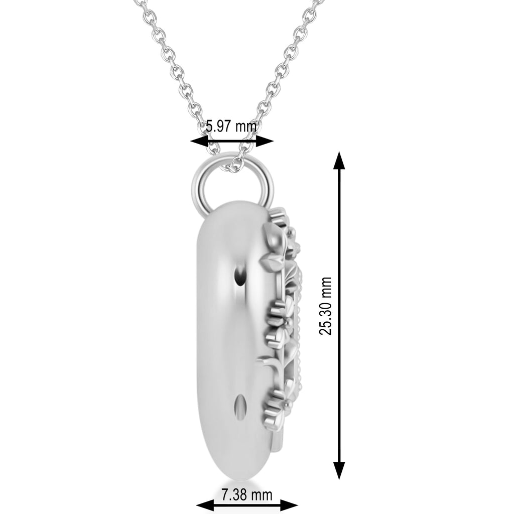 Floral Heart Locket Necklace 14k White Gold