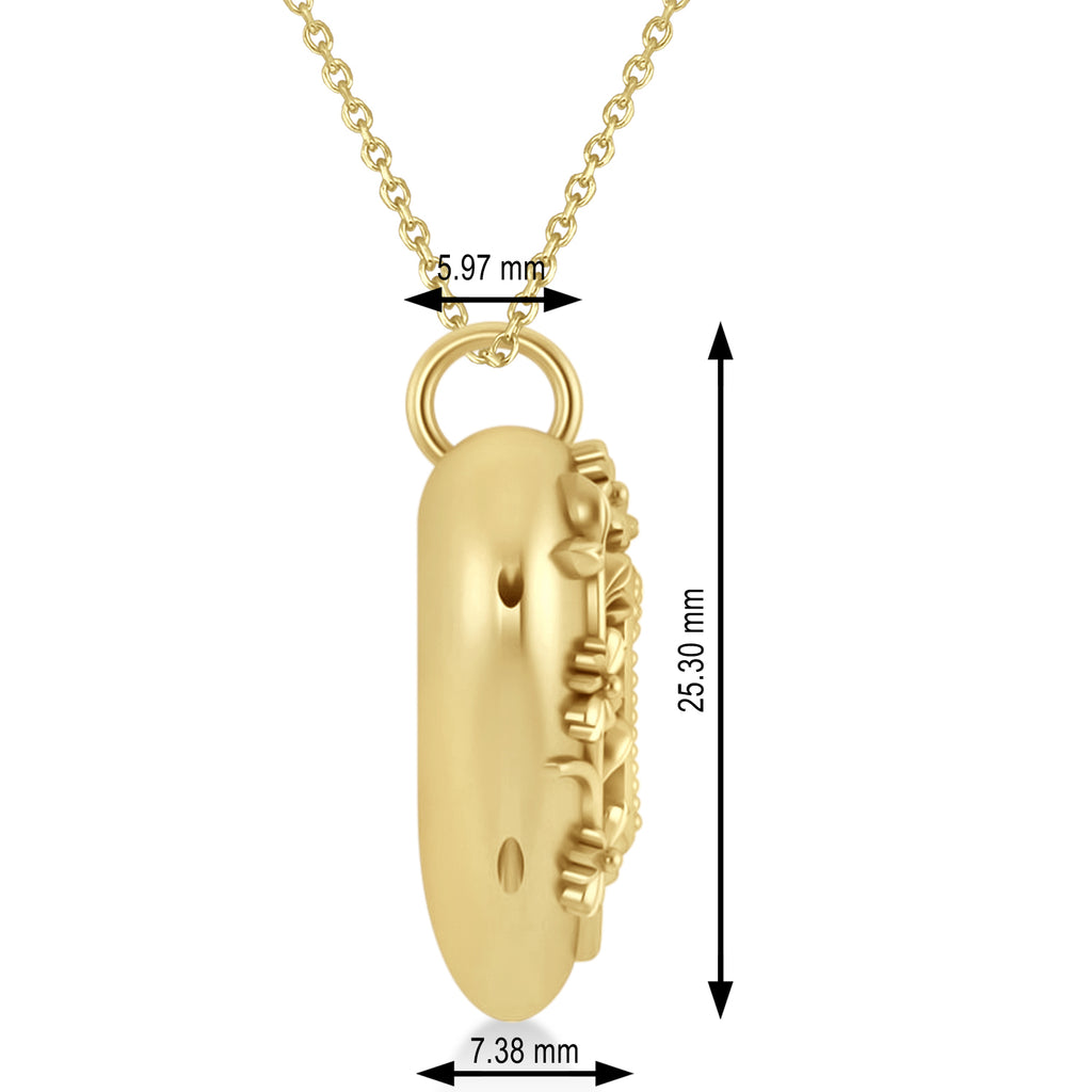 Floral Heart Locket Necklace 14k Yellow Gold
