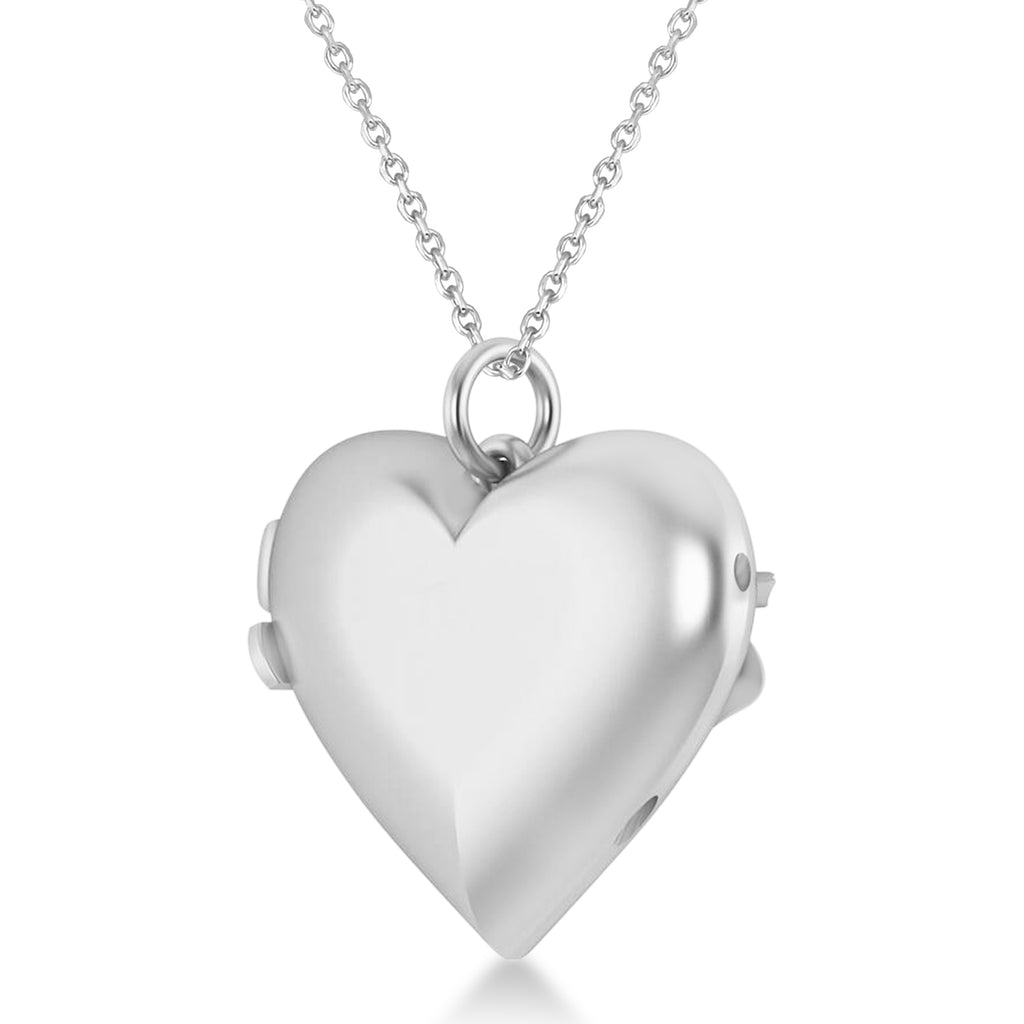 Flower Adorned Mom Heart Locket Necklace 14k White Gold