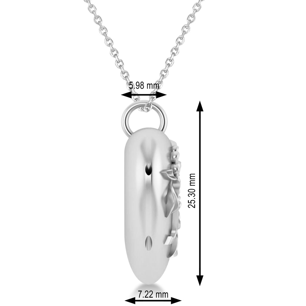 Flower Adorned Mom Heart Locket Necklace 14k White Gold