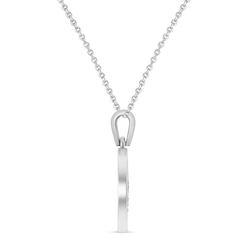 Marijuana Leaf Charm Disk Pendant Necklace 14K White Gold