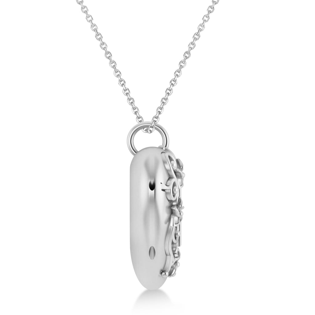 Heart with Cross Locket Pendant Necklace 14K White Gold