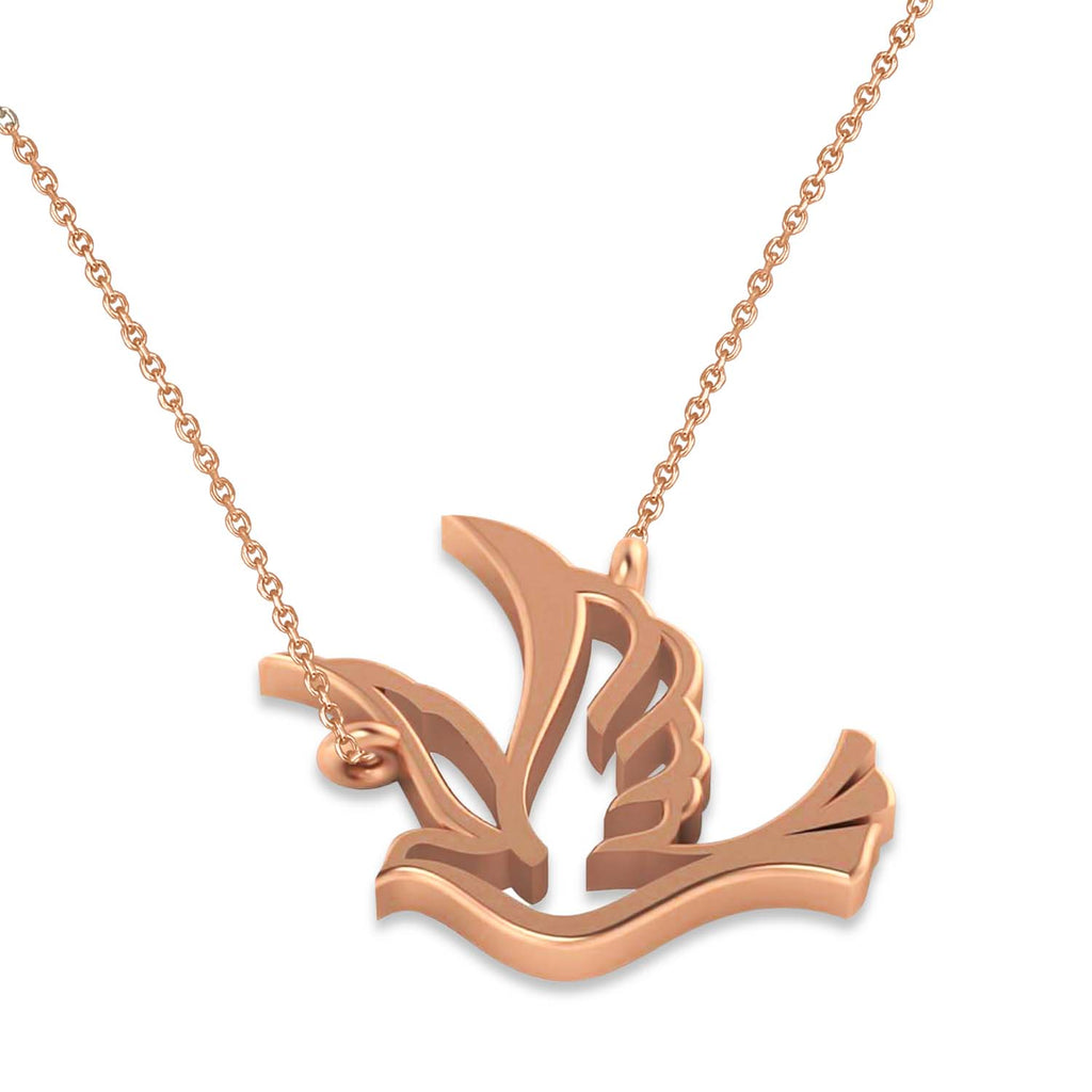 Flying Dove Bird Charm Pendant Necklace 14K Rose Gold