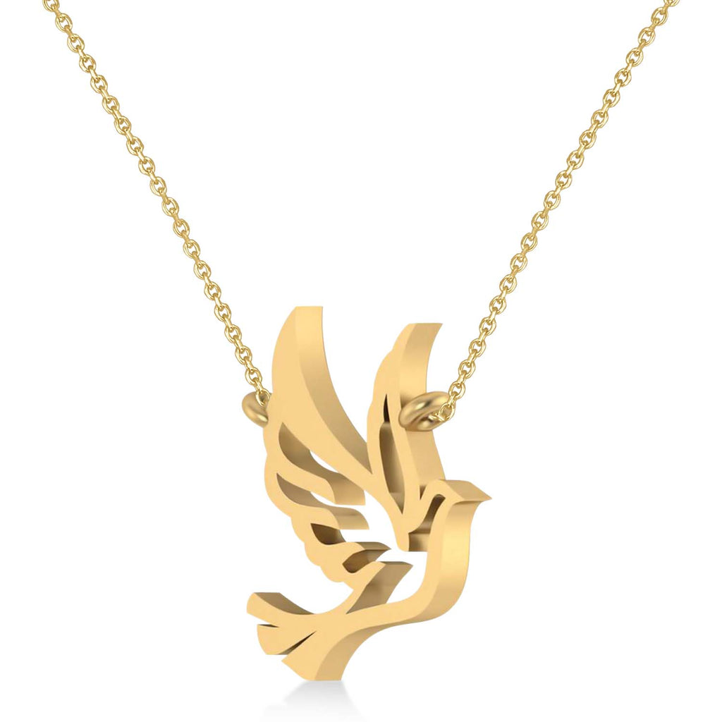 Flying Dove Bird Charm Pendant Necklace 14K Yellow Gold