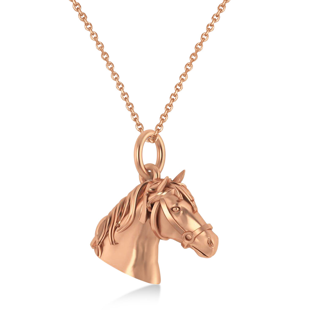 Horse Head Charm Pendant Necklace 14K Rose Gold