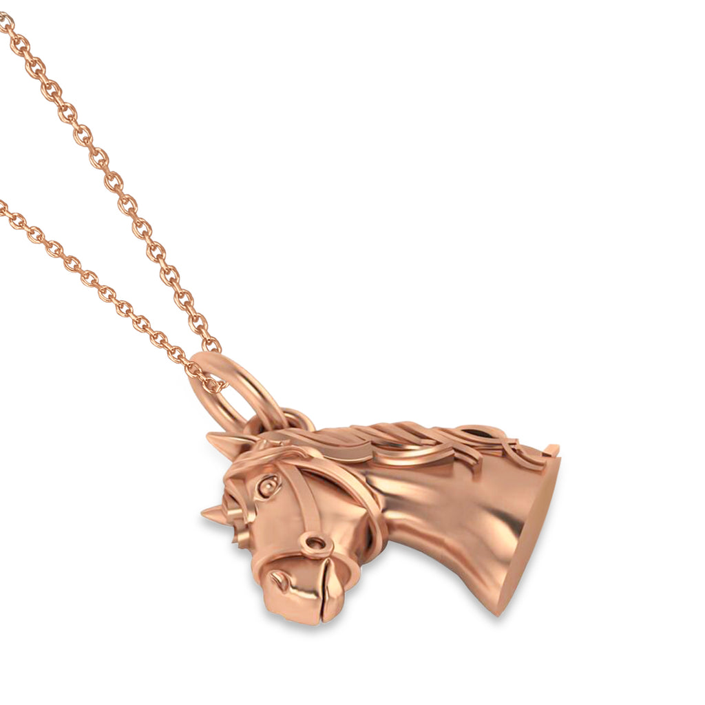 Horse Head Charm Pendant Necklace 14K Rose Gold