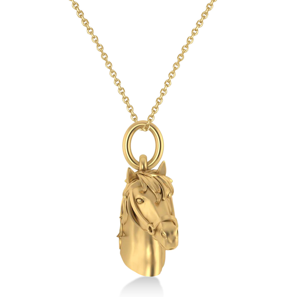 Horse Head Charm Pendant Necklace 14K Yellow Gold