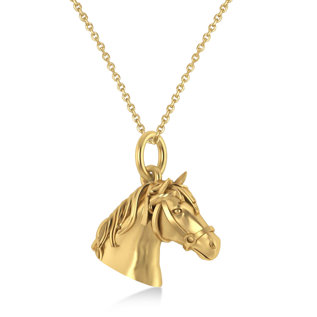 Horse Head Charm Pendant Necklace 14K Yellow Gold