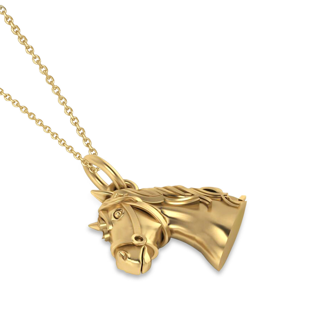 Horse Head Charm Pendant Necklace 14K Yellow Gold