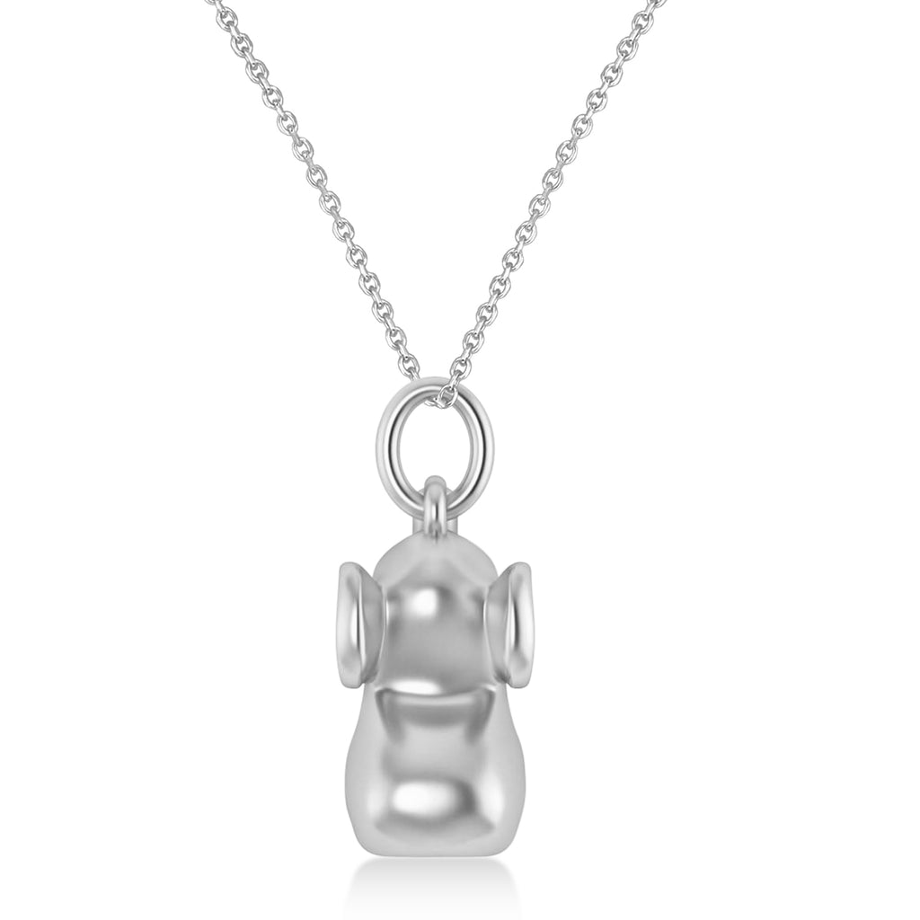 Cute Baby Elephant Charm Pendant Necklace 14K White Gold