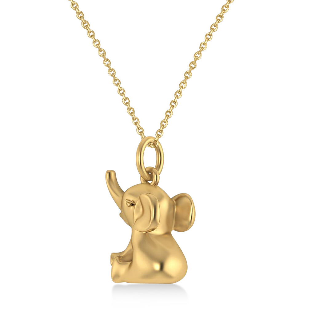 Cute Baby Elephant Charm Pendant Necklace 14K Yellow Gold