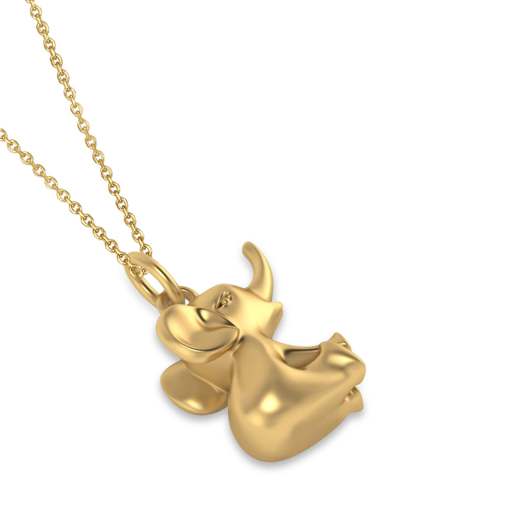 Cute Baby Elephant Charm Pendant Necklace 14K Yellow Gold