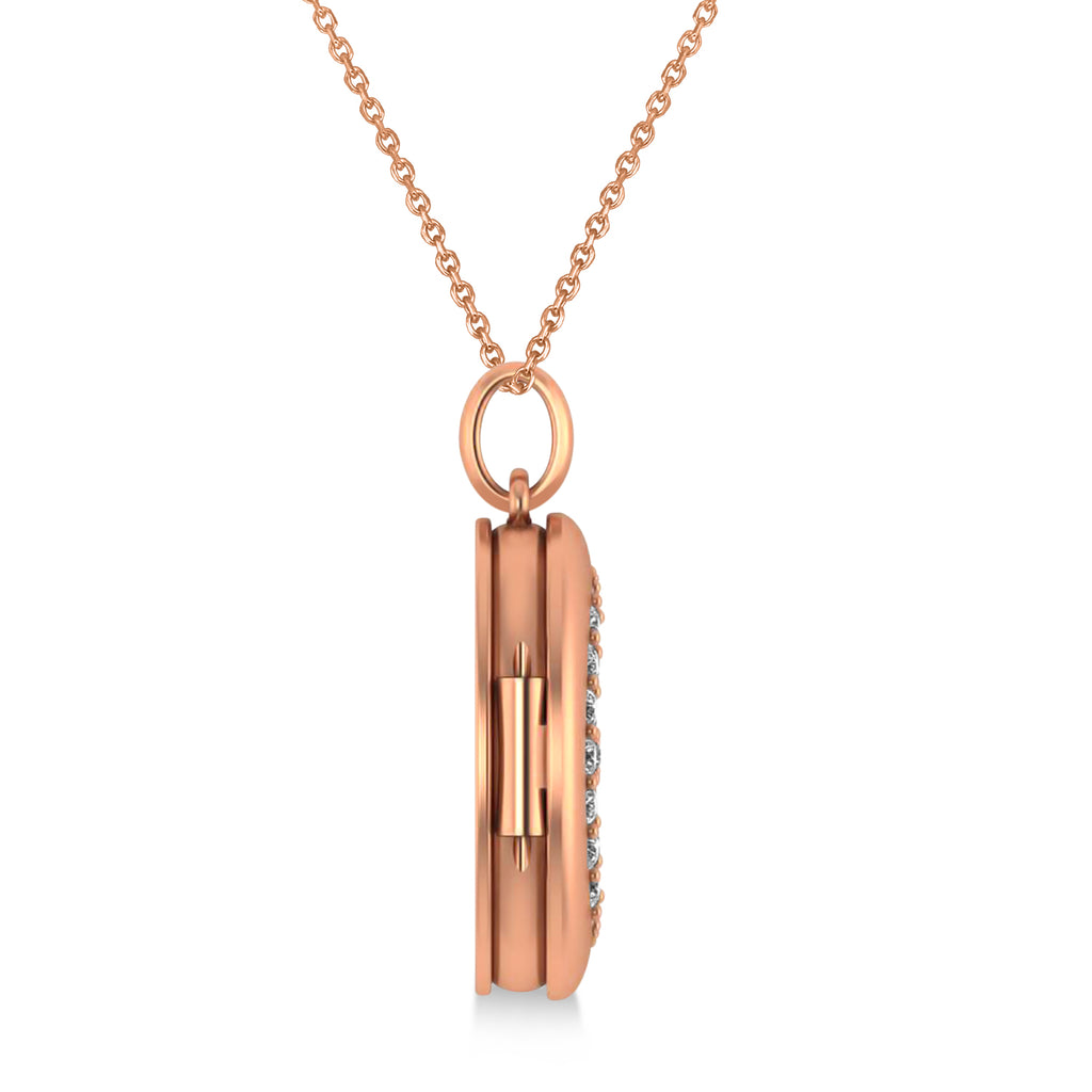 Diamond Moon & Stars Locket Pendant Necklace 14K Rose Gold (0.29ct)