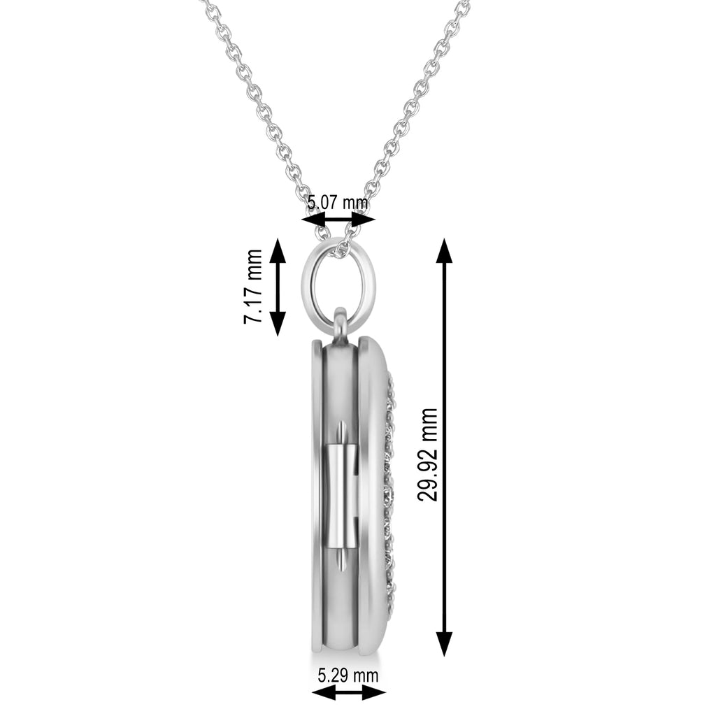Diamond Moon & Stars Locket Pendant Necklace 14K White Gold (0.29ct)