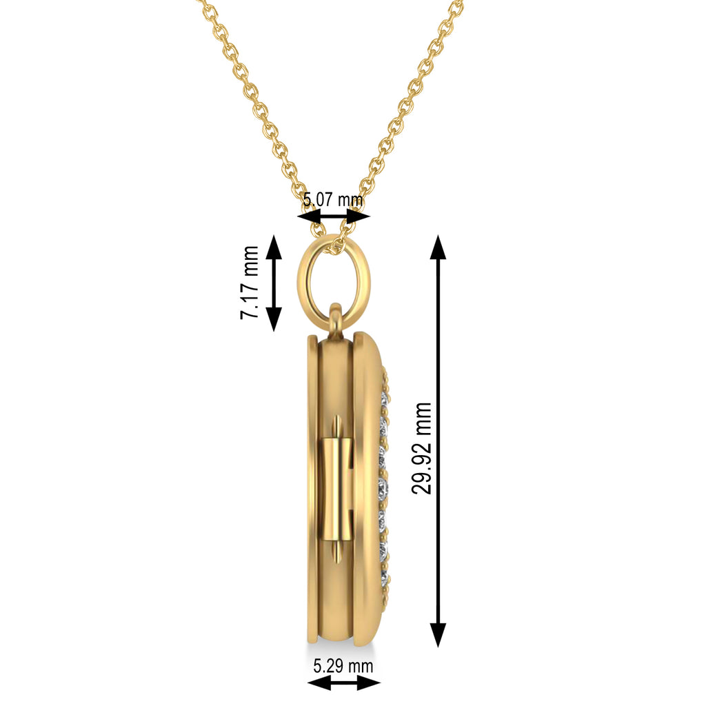 Diamond Moon & Stars Locket Pendant Necklace 14K Yellow Gold (0.29ct)