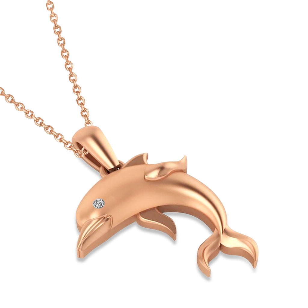 Diamond-Eyed Dolphin Pendant Necklace 14k Rose Gold (0.01ct)