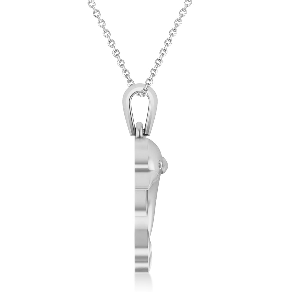 Diamond-Eyed Dolphin Pendant Necklace 14k White Gold (0.01ct)