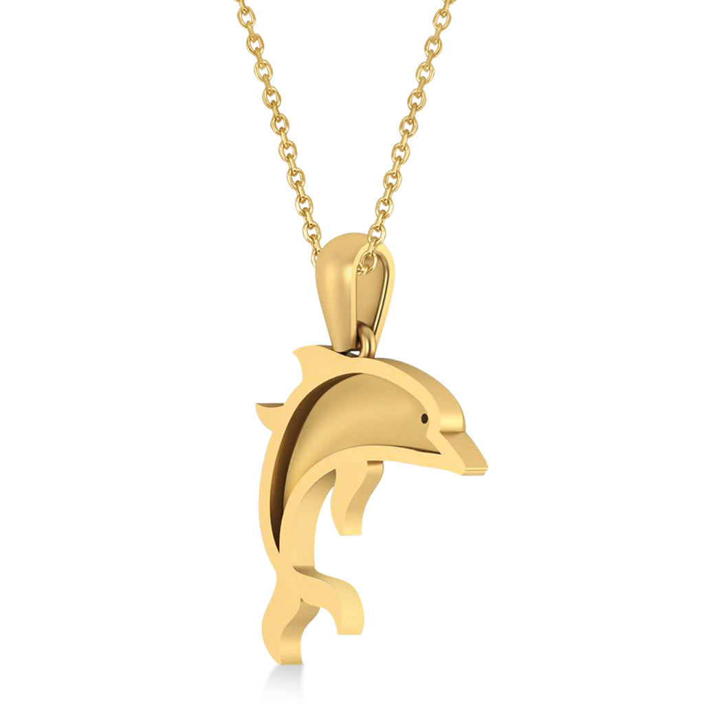 Diamond-Eyed Dolphin Pendant Necklace 14k Yellow Gold (0.01ct)