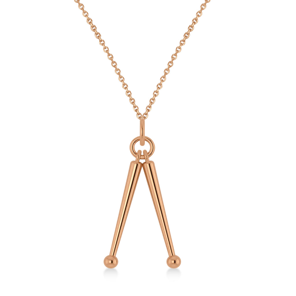 Drum Sticks Music Pendant Necklace 14K Rose Gold