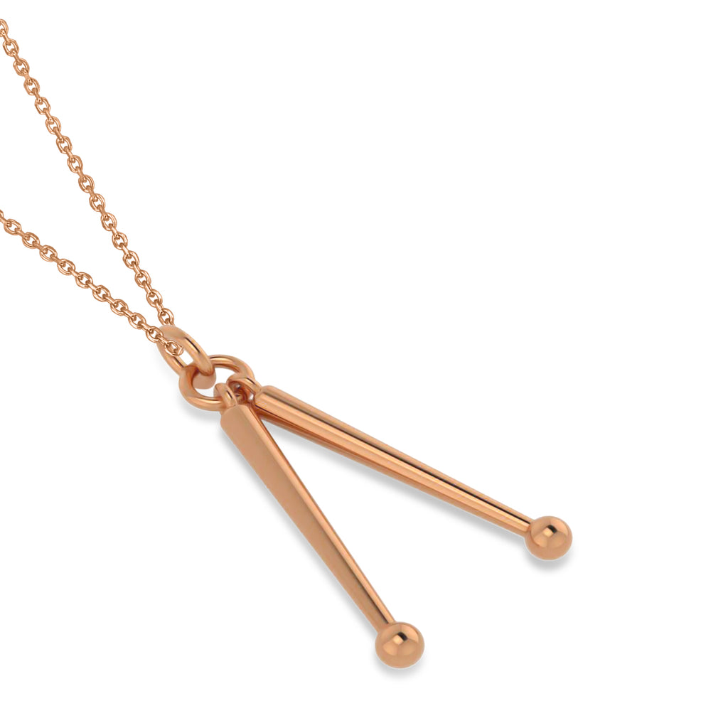 Drum Sticks Music Pendant Necklace 14K Rose Gold