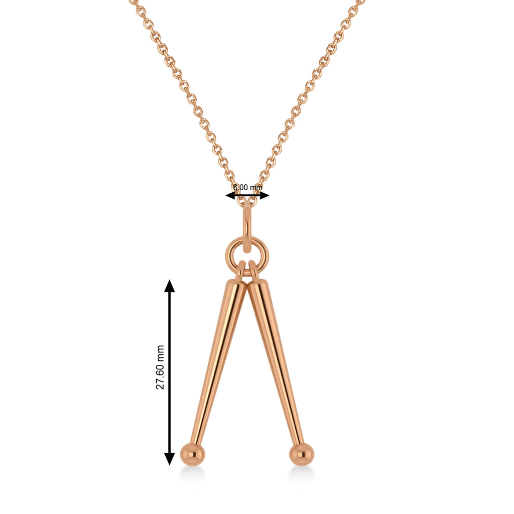 Drum Sticks Music Pendant Necklace 14K Rose Gold