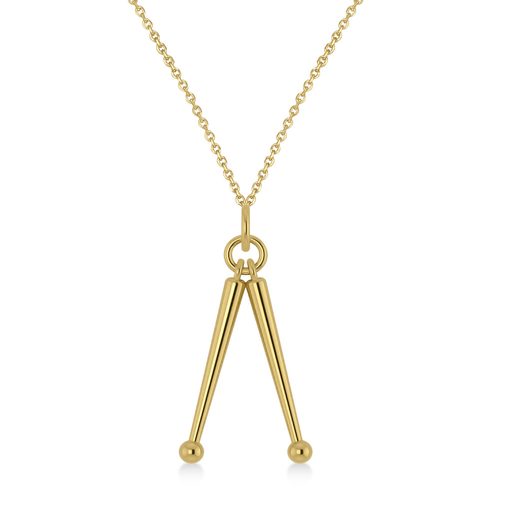 Drum Sticks Music Pendant Necklace 14K Yellow Gold
