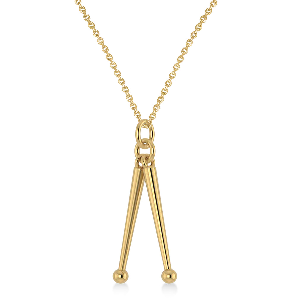 Drum Sticks Music Pendant Necklace 14K Yellow Gold