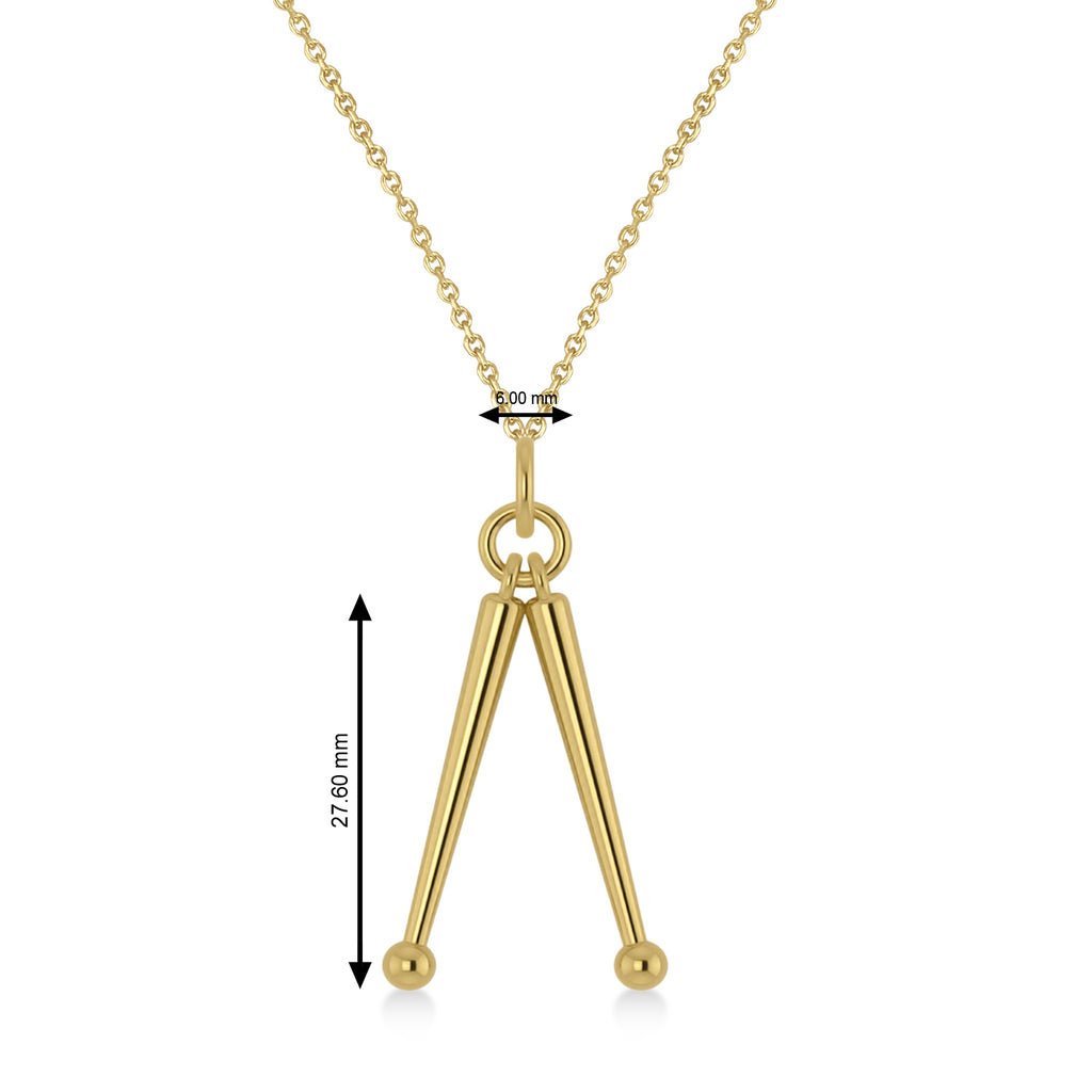 Drum Sticks Music Pendant Necklace 14K Yellow Gold