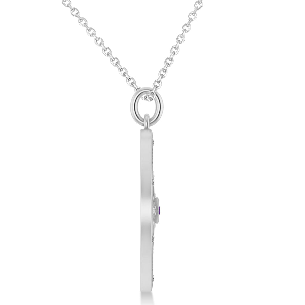 Compass Pendant For Men Amethyst & Diamond Accented 14k White Gold (0.38ct)