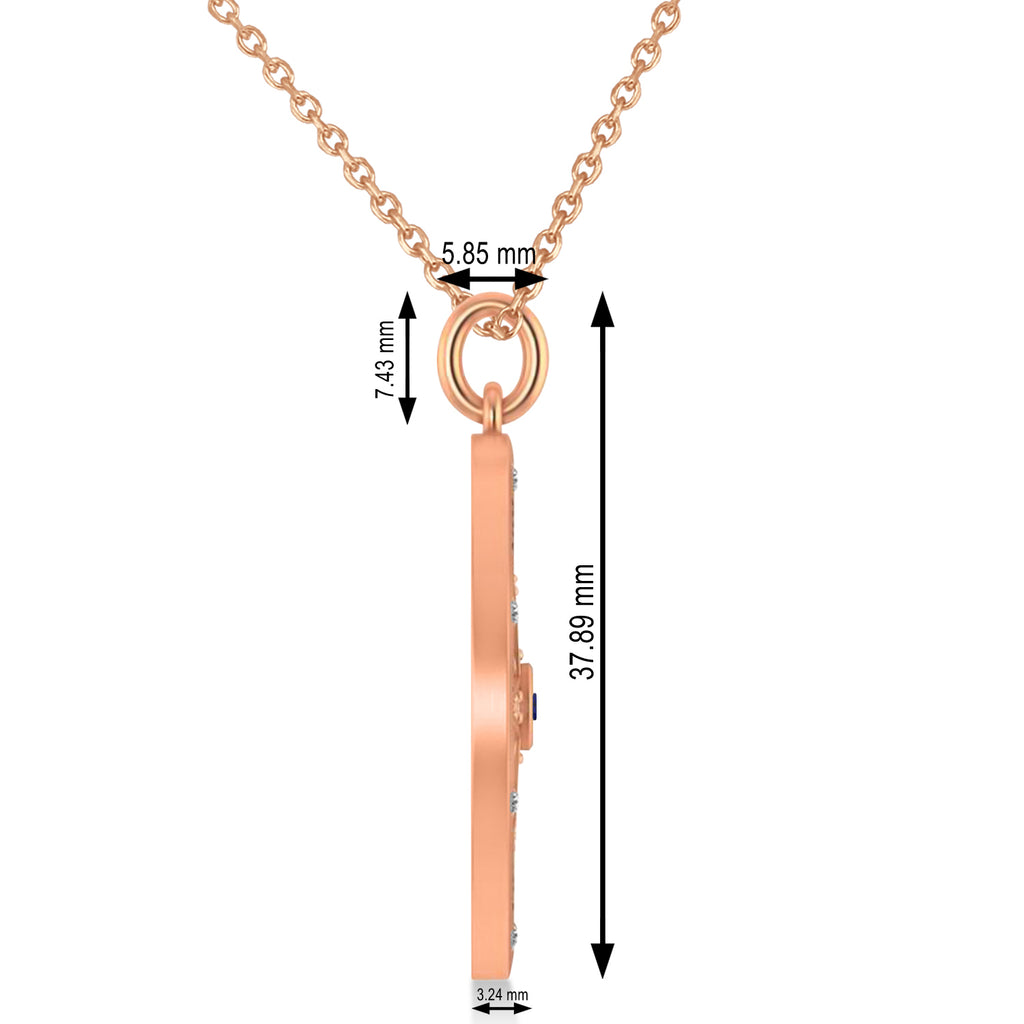 Compass Pendant For Men Blue Sapphire & Diamond Accented 14k Rose Gold (0.38ct)