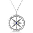 Compass Pendant For Men Blue Sapphire & Diamond Accented 14k White Gold (0.38ct)
