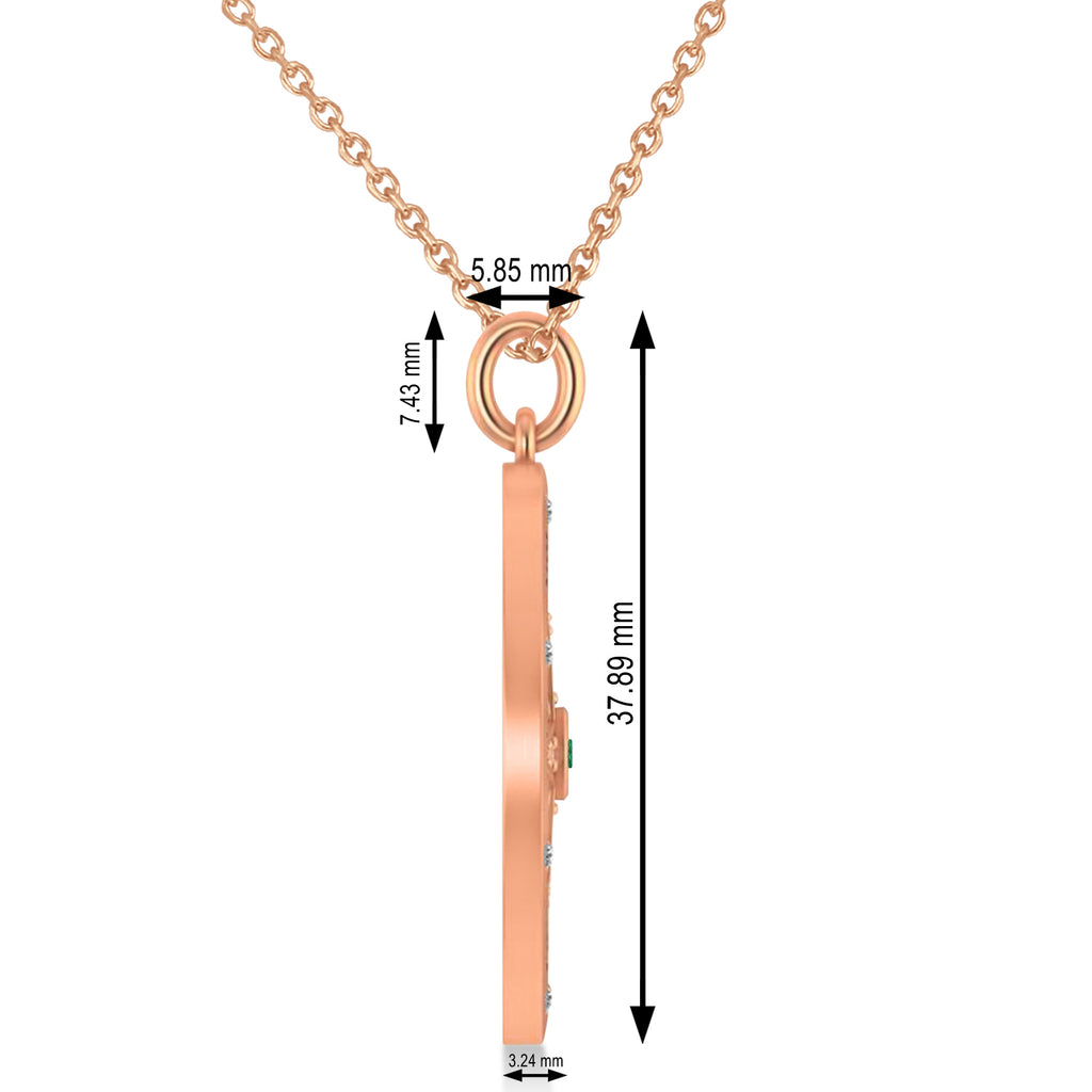 Compass Pendant For Men Emerald & Diamond Accented 14k Rose Gold (0.38ct)