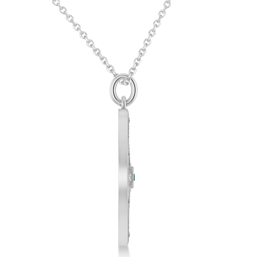 Compass Pendant For Men Emerald & Diamond Accented 14k White Gold (0.38ct)