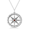 Compass Pendant For Men Garnet & Diamond Accented 14k White Gold (0.38ct)