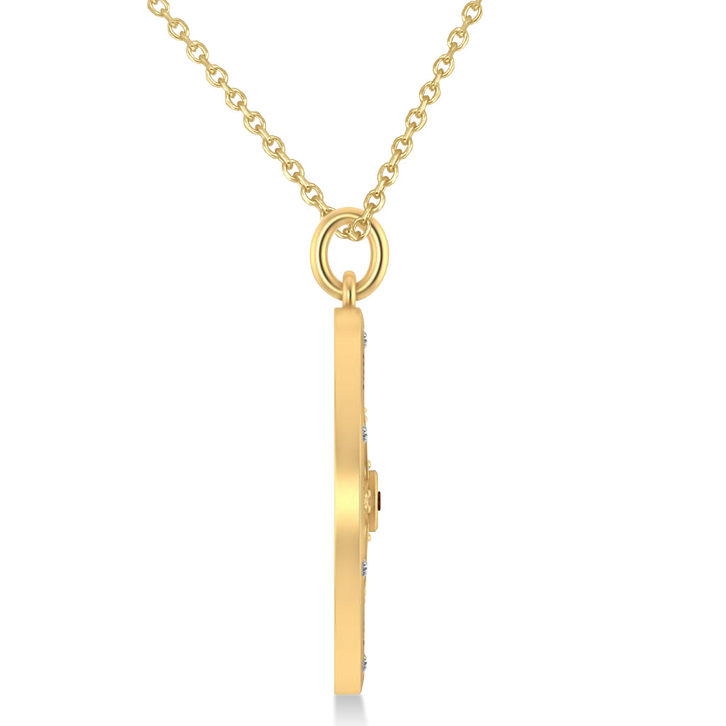 Compass Pendant For Men Garnet & Diamond Accented 14k Yellow Gold (0.38ct)