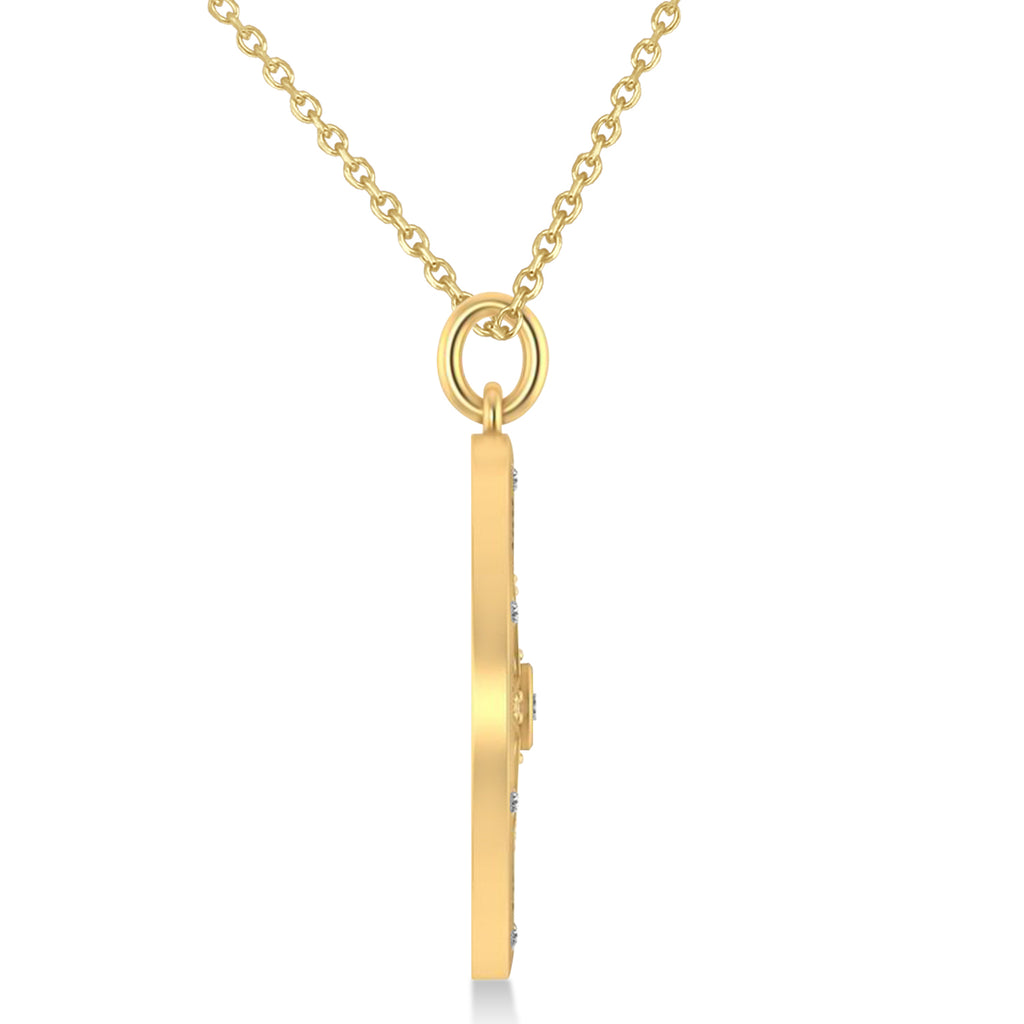Compass Necklace Pendant For Men Lab Diamond Accented 14k Yellow Gold (0.38ct)