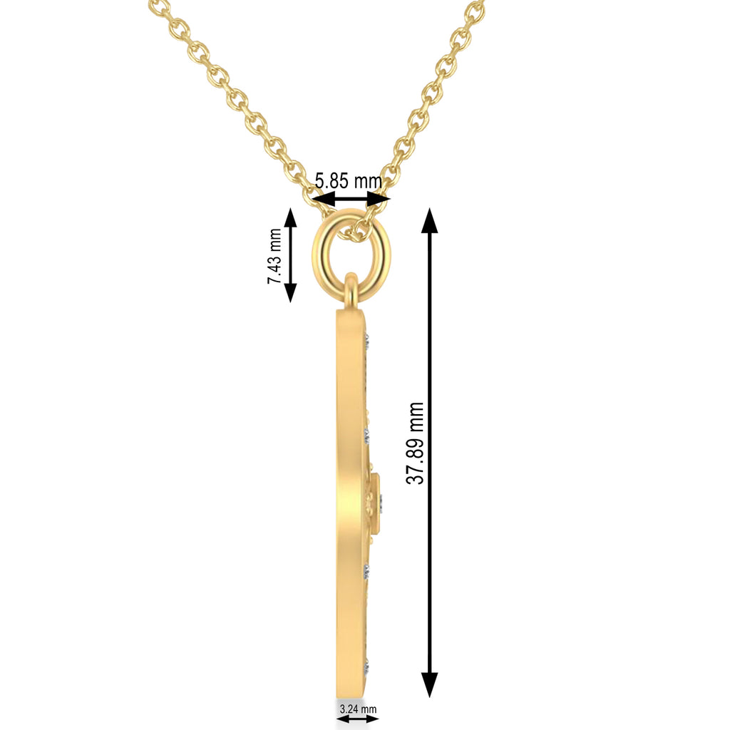 Compass Necklace Pendant For Men Lab Diamond Accented 14k Yellow Gold (0.38ct)