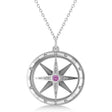 Compass Pendant For Men Pink Sapphire & Diamond Accented 14k White Gold (0.38ct)