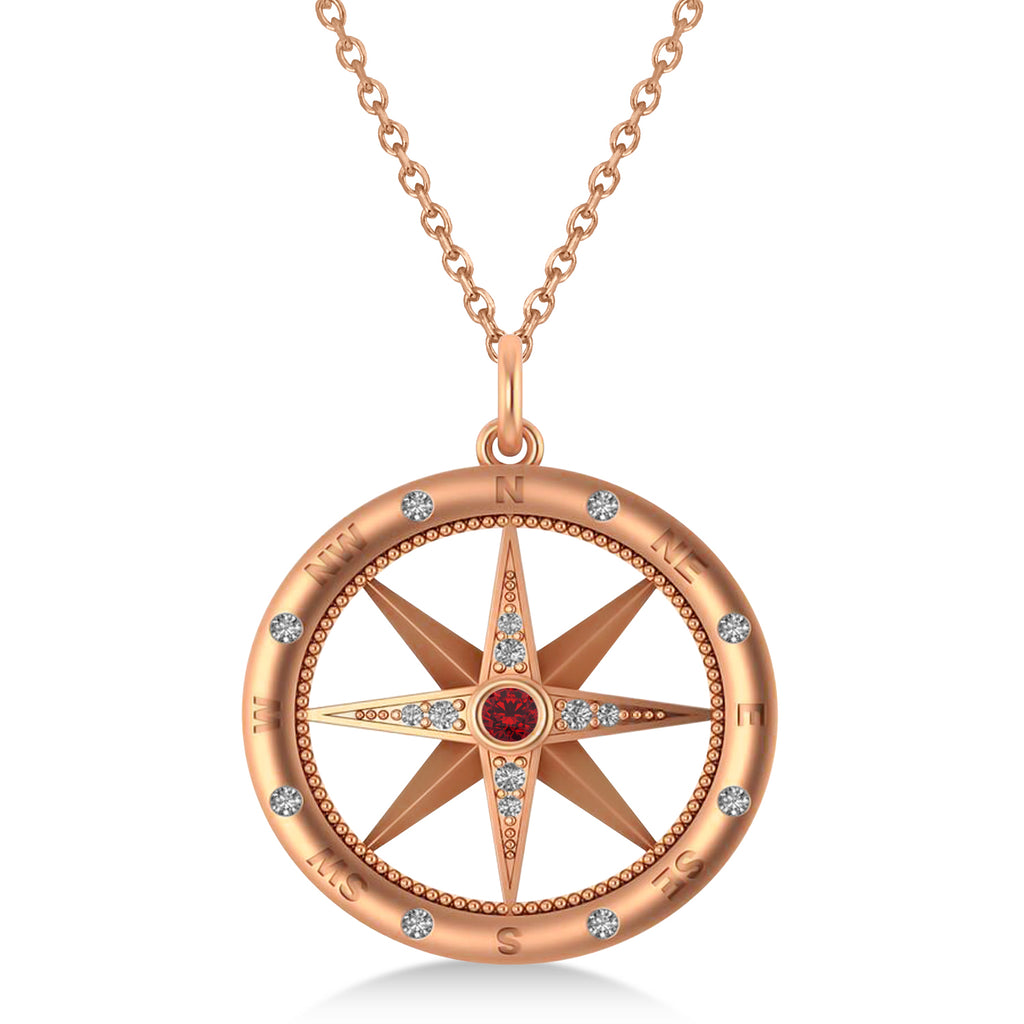 Compass Pendant For Men Ruby & Diamond Accented 14k Rose Gold (0.38ct)