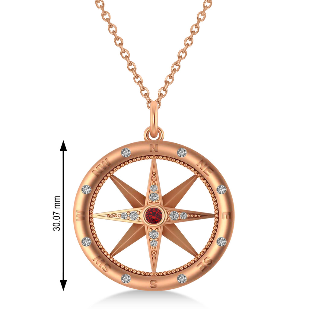 Compass Pendant For Men Ruby & Diamond Accented 14k Rose Gold (0.38ct)