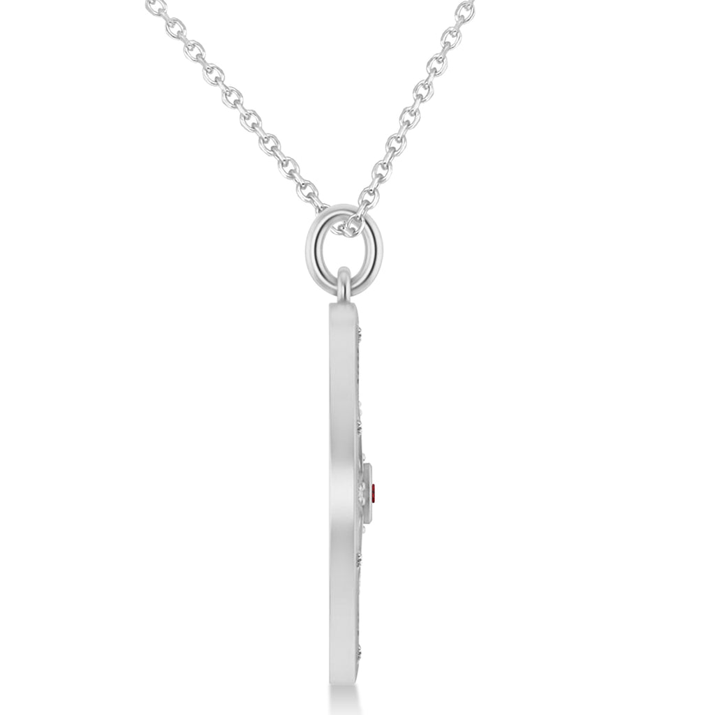 Compass Pendant For Men Ruby & Diamond Accented 14k White Gold (0.38ct)