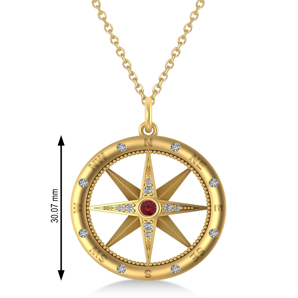 Compass Pendant For Men Ruby & Diamond Accented 14k Yellow Gold (0.38ct)
