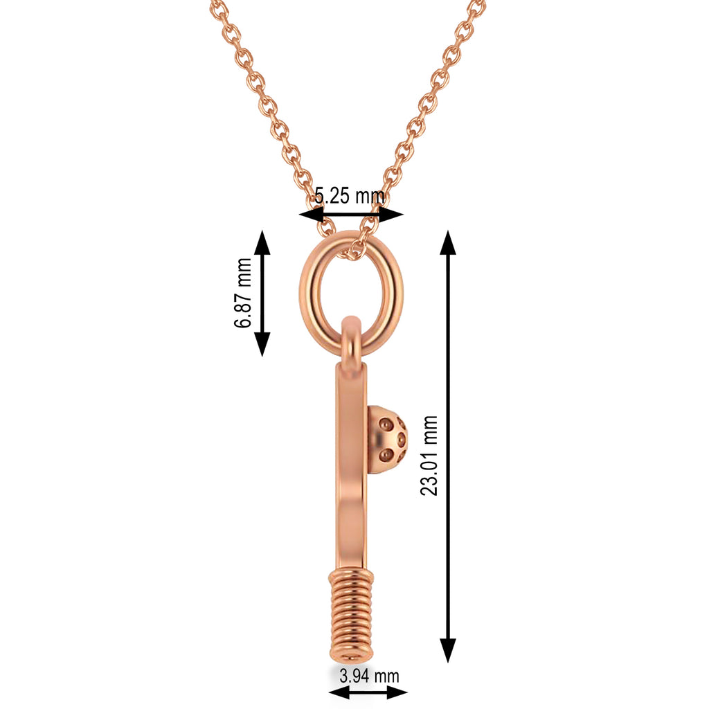 Pickleball Paddle Pendant Necklace 14K Rose Gold