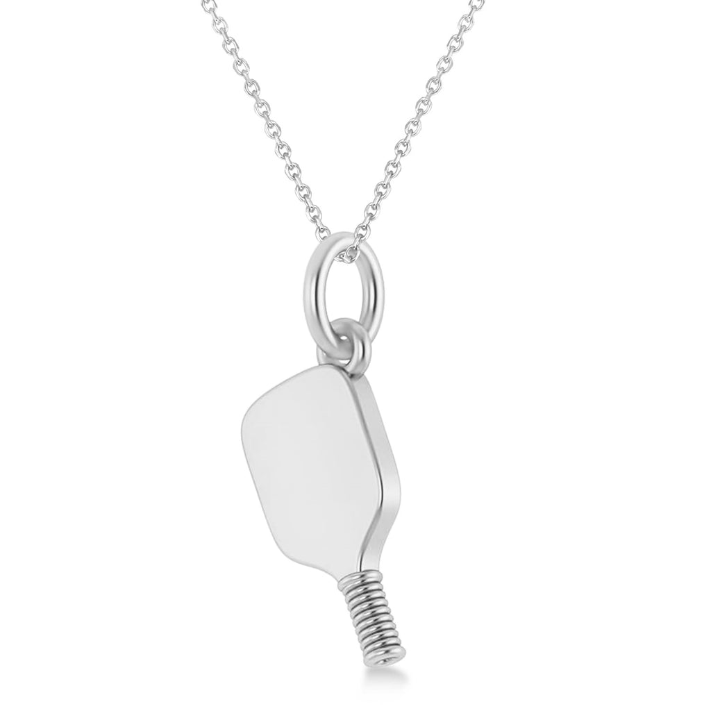 Pickleball Paddle Pendant Necklace 18K White Gold